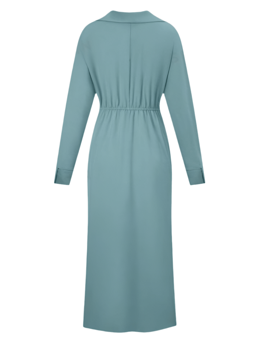 One Button Tie Over Blouse Maxi Slit Dress XD21