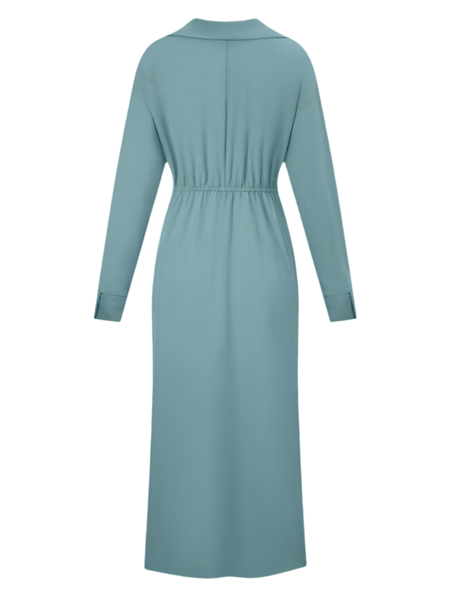 One Button Tie Over Blouse Maxi Slit Dress XD21
