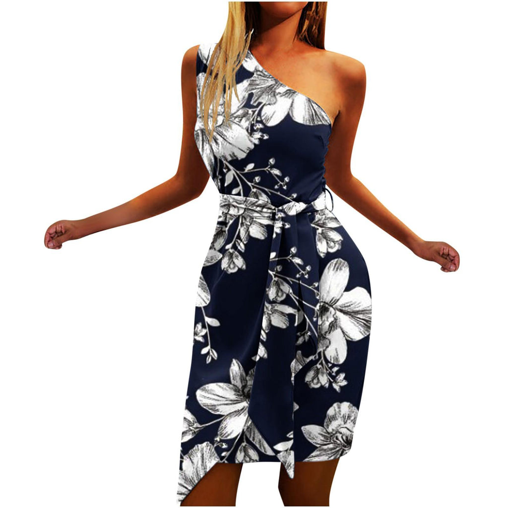 One Shoulder Floral Print Mini Dress XD21