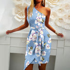 One Shoulder Floral Print Mini Dress XD21