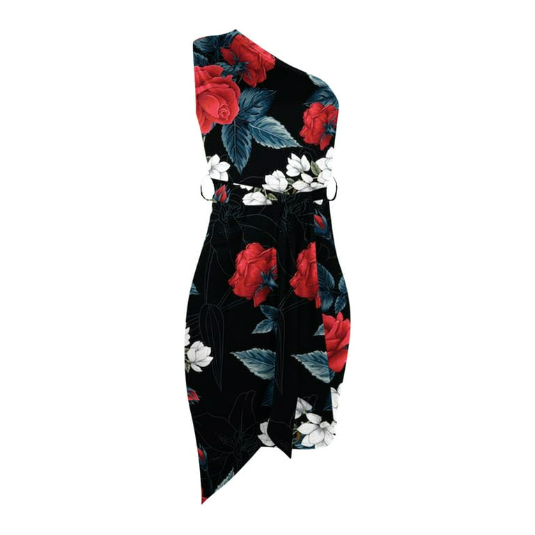 One Shoulder Floral Print Mini Dress XD21