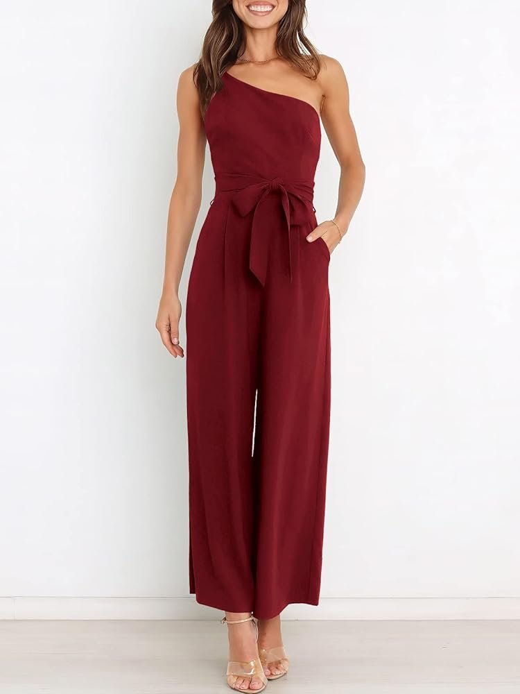 One Shoulder Jumpsuit With Pockets With No Belt XD21
