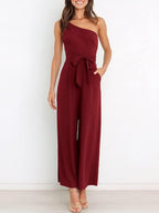 One Shoulder Jumpsuit With Pockets With No Belt XD21