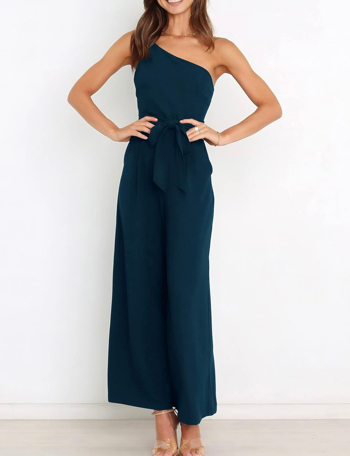 One Shoulder Jumpsuit With Pockets With No Belt XD21