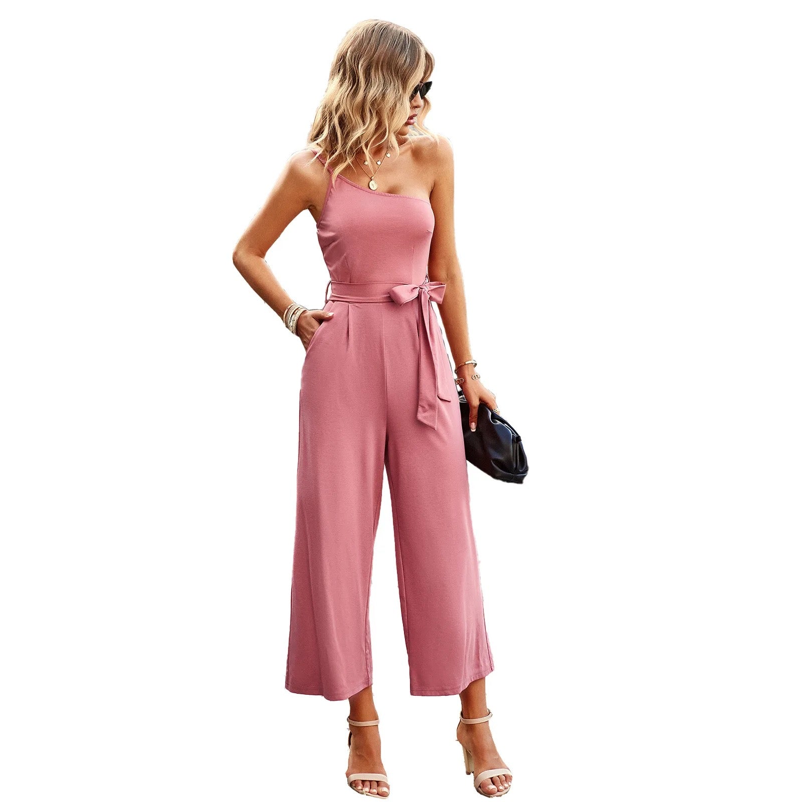 One Shoulder Jumpsuit With Pockets With No Belt XD21