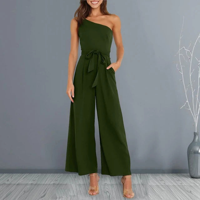 One Shoulder Jumpsuit With Pockets With No Belt XD21