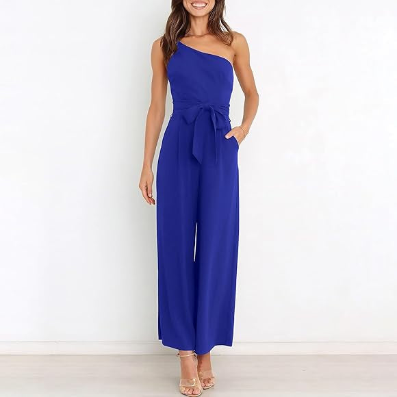 One Shoulder Jumpsuit With Pockets With No Belt XD21