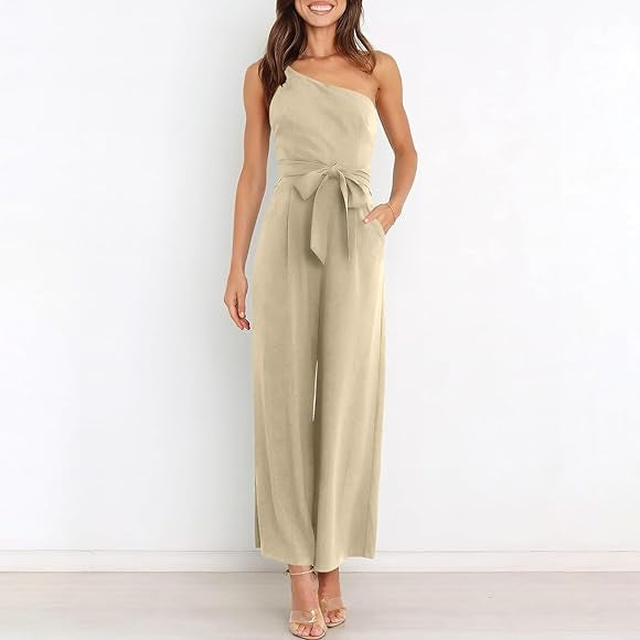 One Shoulder Jumpsuit With Pockets With No Belt XD21