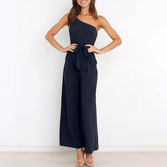 One Shoulder Jumpsuit With Pockets With No Belt XD21