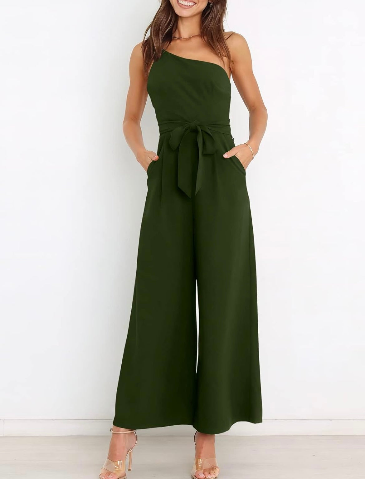 One Shoulder Jumpsuit With Pockets With No Belt XD21