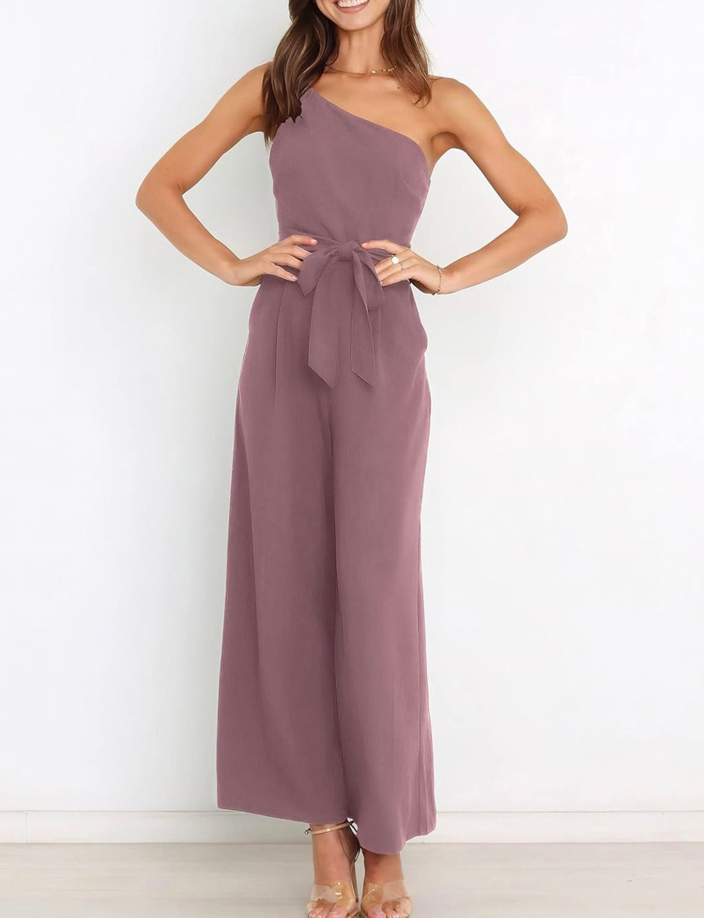 One Shoulder Jumpsuit With Pockets With No Belt XD21