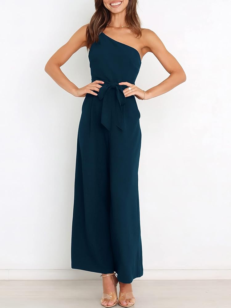 One Shoulder Jumpsuit With Pockets With No Belt XD21