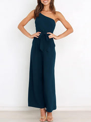 One Shoulder Jumpsuit With Pockets With No Belt XD21