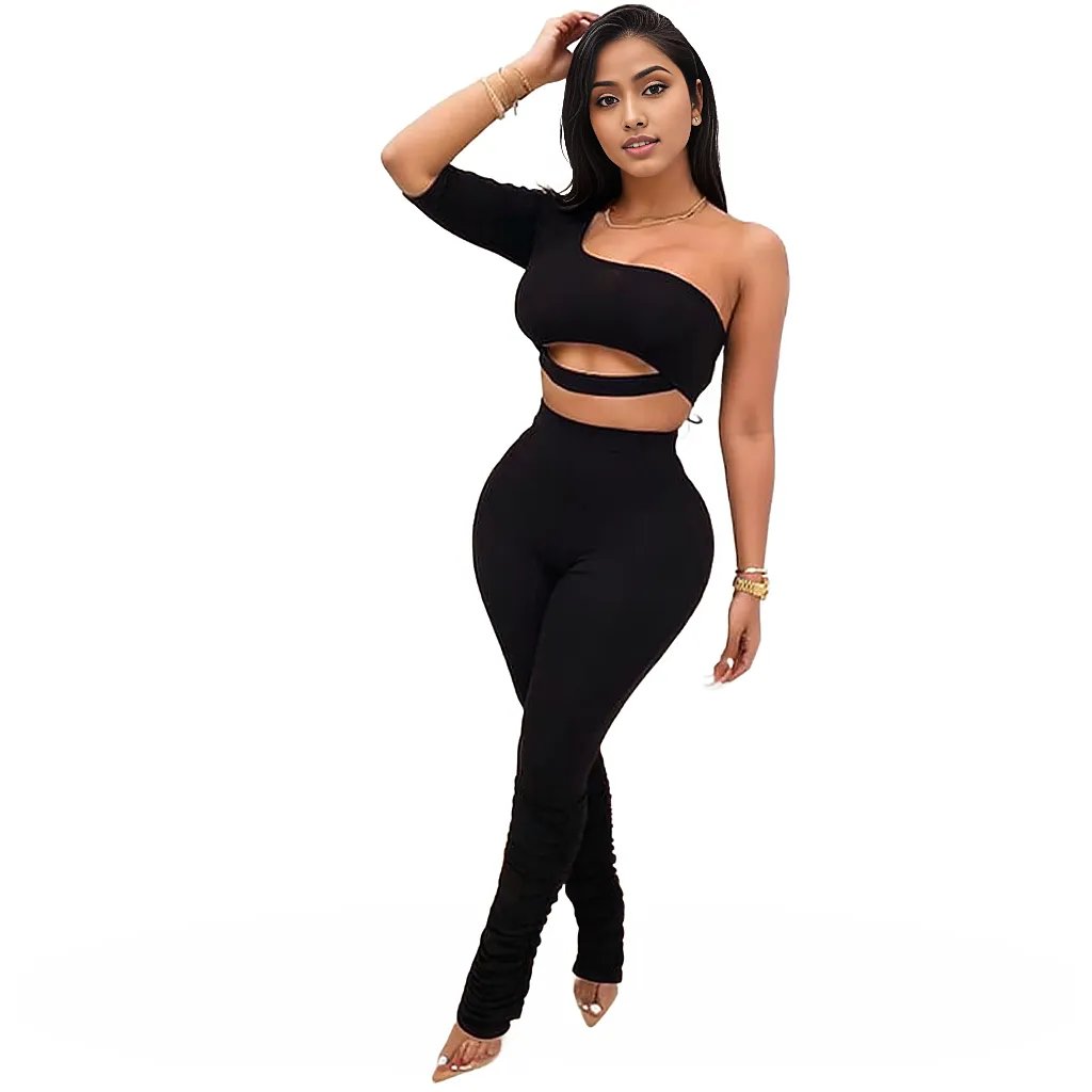 One Shoulder Long Sleeve Workout Sets Gymwear 2PC XD21