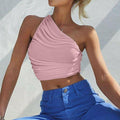 One Shoulder Ribbed Knitted Ruched Crop Top XD21