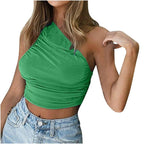 One Shoulder Ribbed Knitted Ruched Crop Top XD21