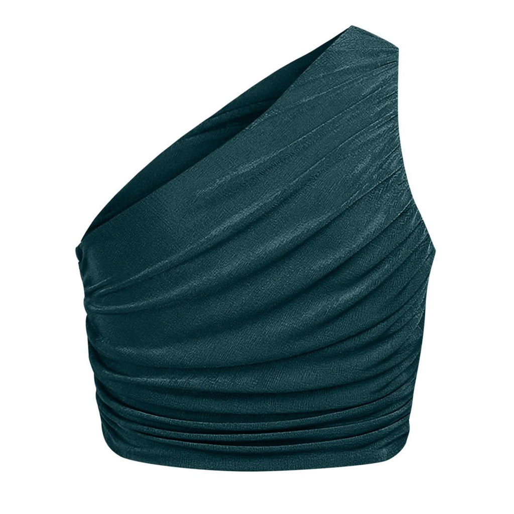 One Shoulder Ribbed Knitted Ruched Crop Top XD21