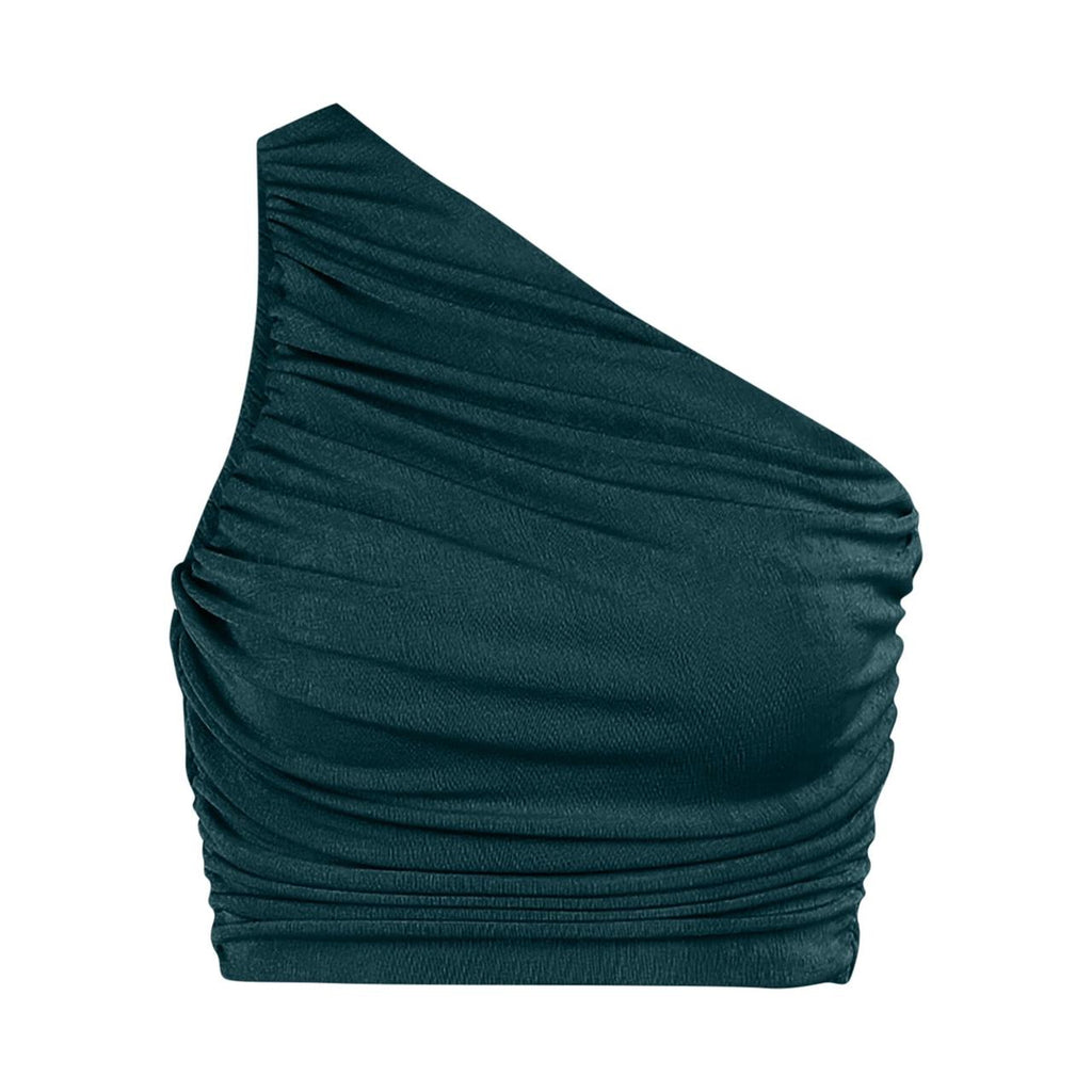 One Shoulder Ribbed Knitted Ruched Crop Top XD21