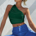 One Shoulder Ribbed Knitted Ruched Crop Top XD21