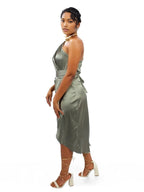 One Shoulder Ruched Satin Pleated Dress XD21