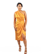 One Shoulder Ruched Satin Pleated Dress XD21