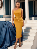 One Shoulder Ruched Side Bodycon Midi Dress XD21