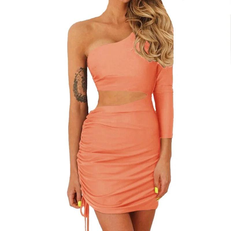 One sleeve Bodycon ruched dress - XD21