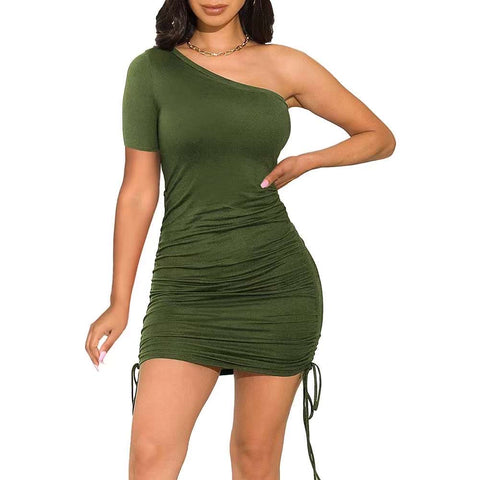 One shoulder ruched knot side bodycon Dress XD21