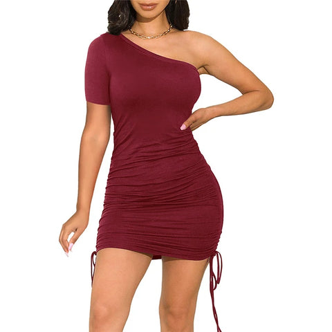 One shoulder ruched knot side bodycon Dress XD21