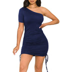 One shoulder ruched knot side bodycon Dress XD21