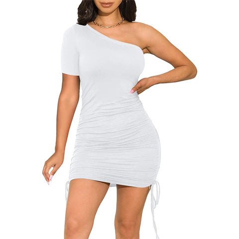One shoulder ruched knot side bodycon Dress XD21