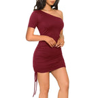 One shoulder ruched knot side bodycon Dress XD21