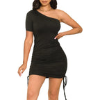 One shoulder ruched knot side bodycon Dress XD21