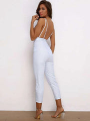 Open Back Striped Pants Jumpsuit XD21