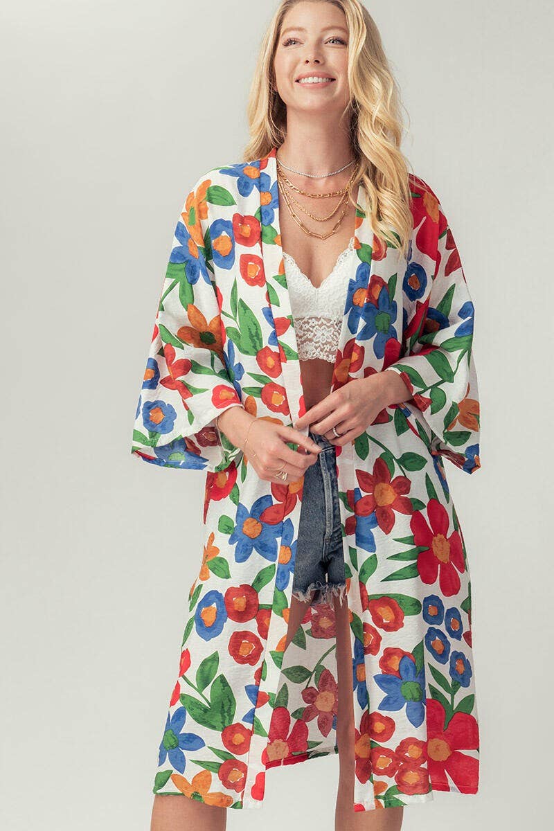 Open Floral Mid Length Kimono XD21