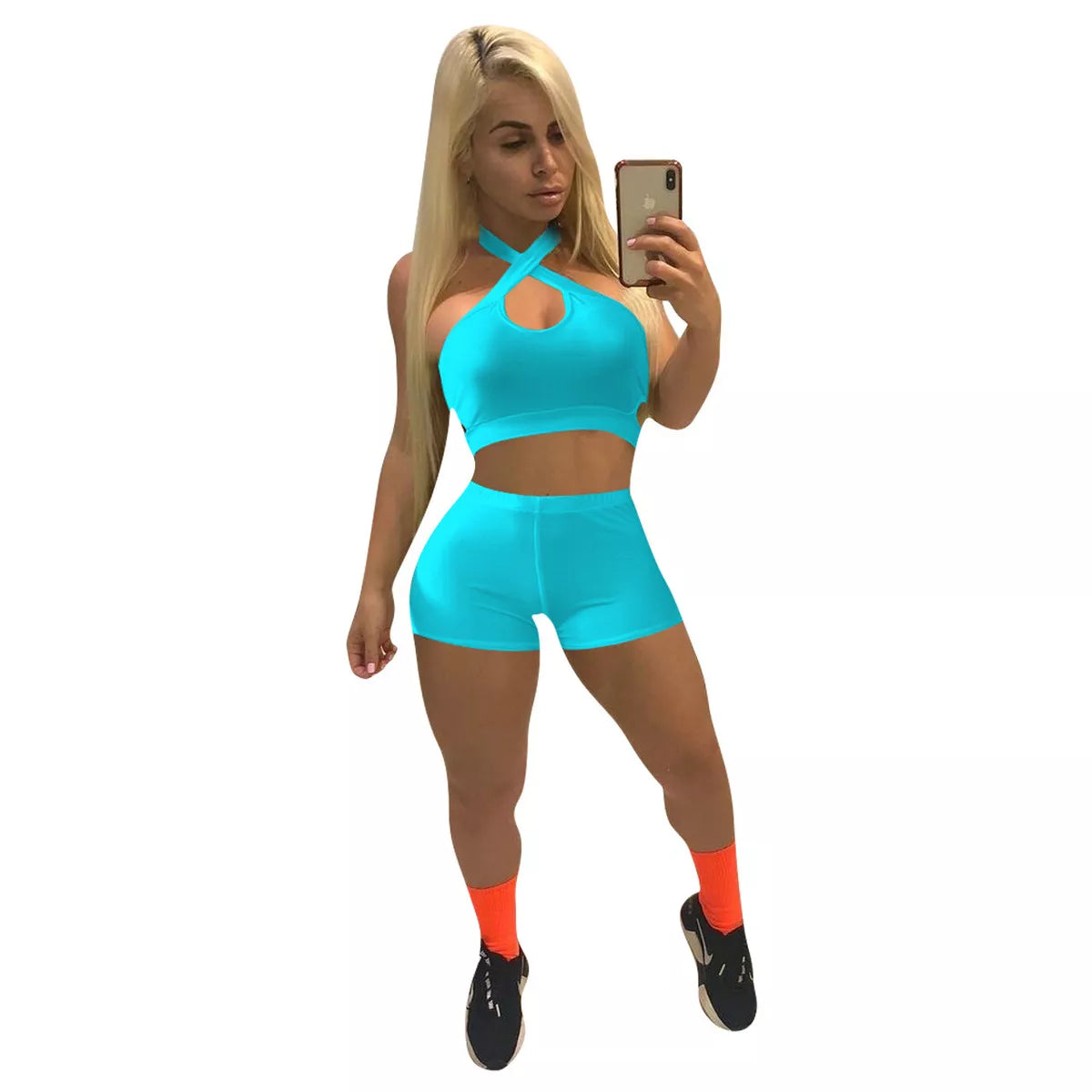 Open Front Solid Gym Two Piece Set XD21
