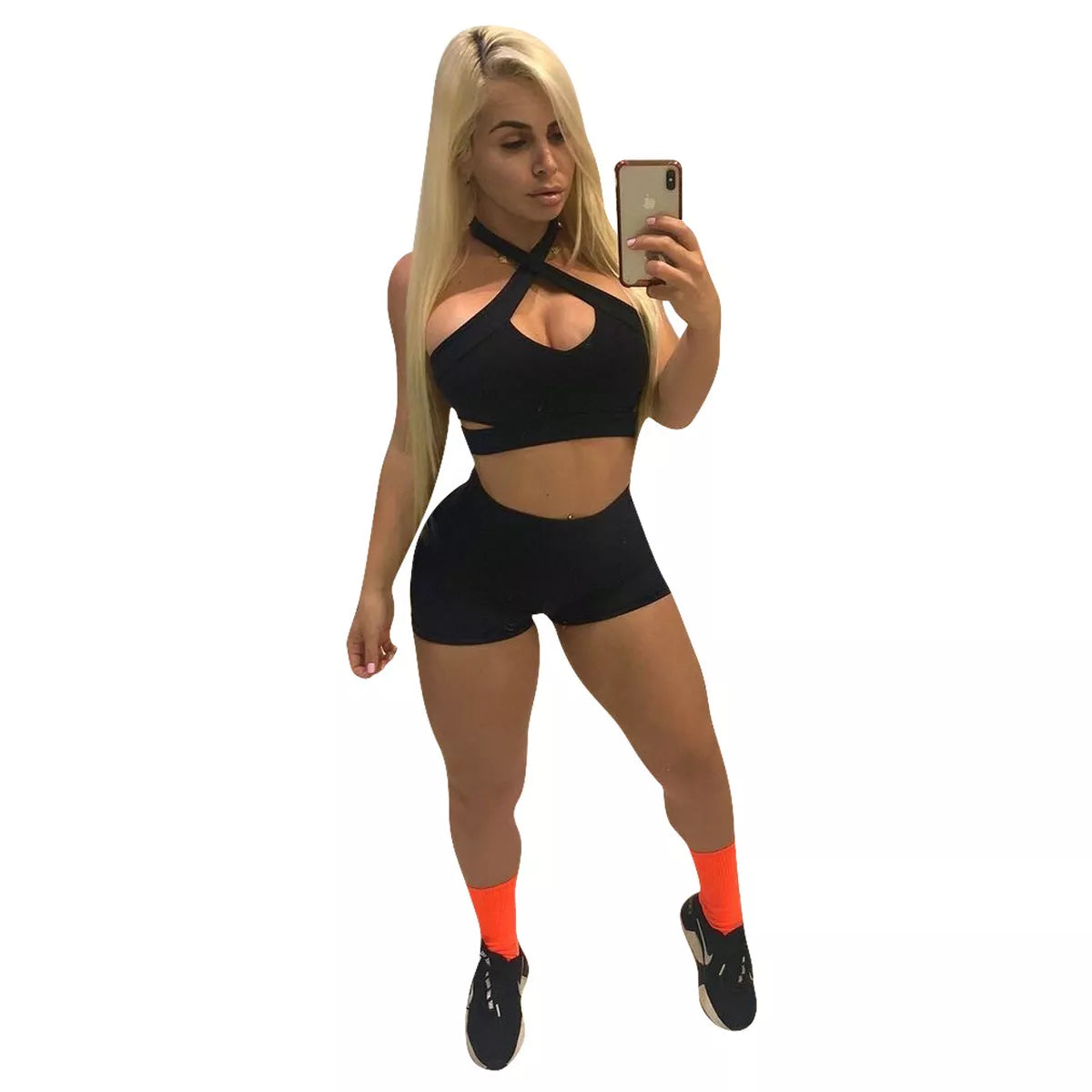 Open Front Solid Gym Two Piece Set XD21