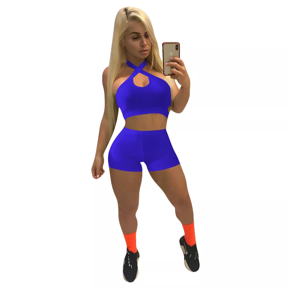 Open Front Solid Gym Two Piece Set XD21