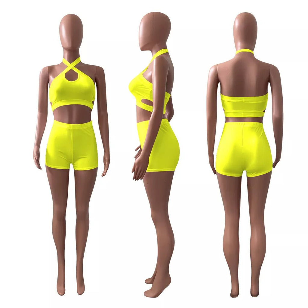 Open Front Solid Gym Two Piece Set XD21