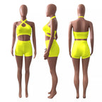 Open Front Solid Gym Two Piece Set XD21
