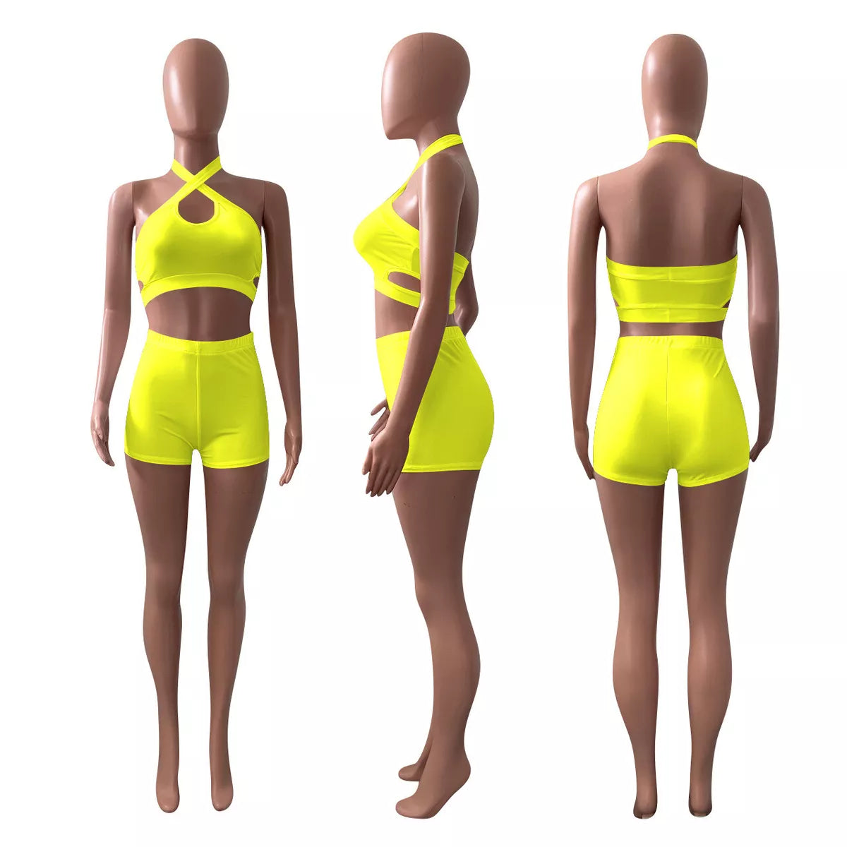 Open Front Solid Gym Two Piece Set XD21