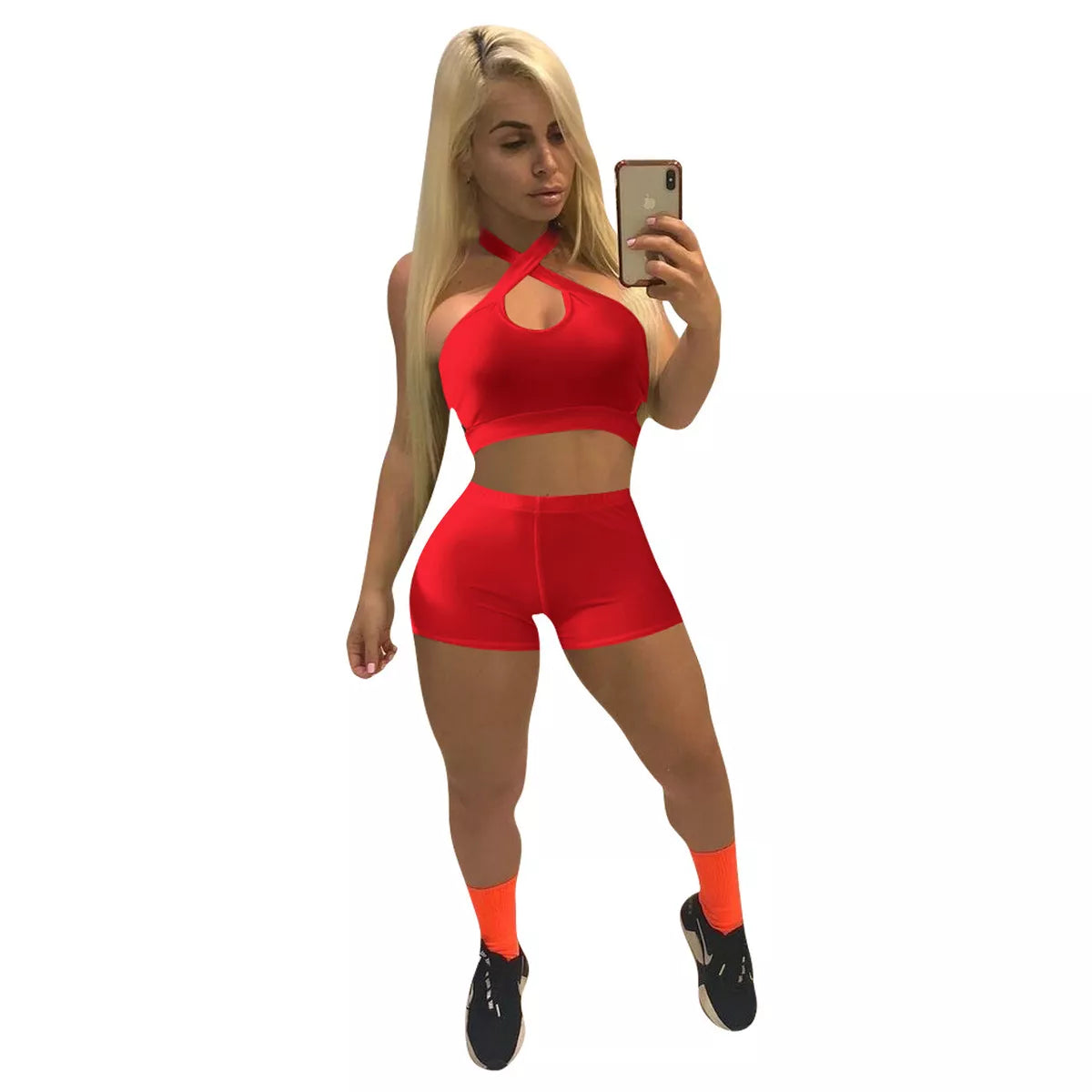 Open Front Solid Gym Two Piece Set XD21