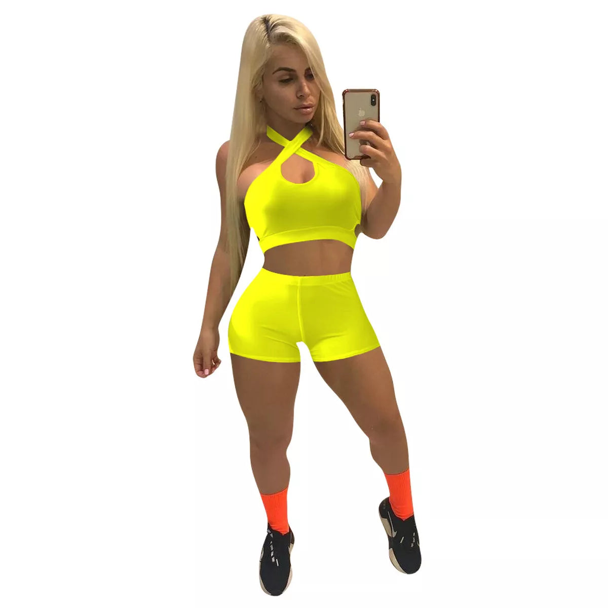 Open Front Solid Gym Two Piece Set XD21