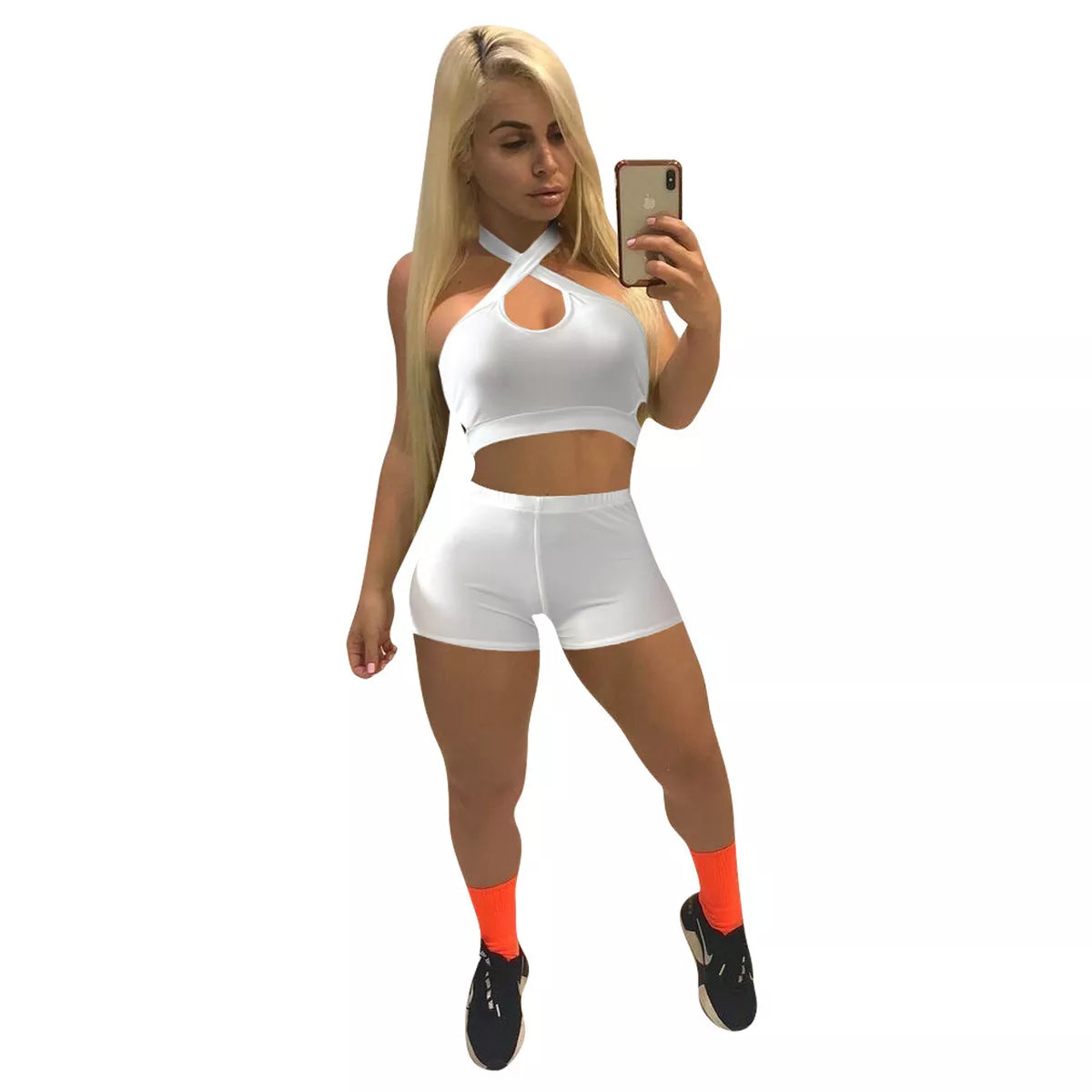 Open Front Solid Gym Two Piece Set XD21