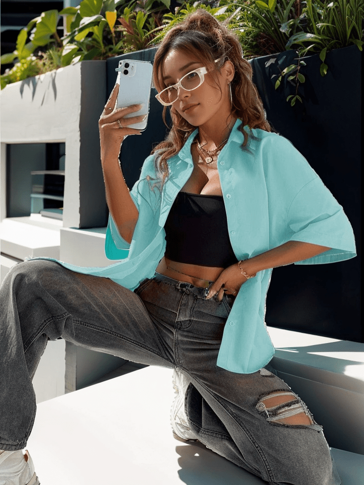 Oversize button up loose shirt XD21