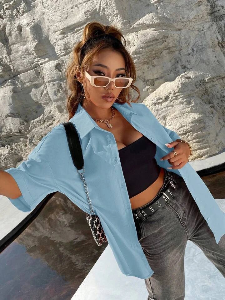 Oversize button up loose shirt XD21