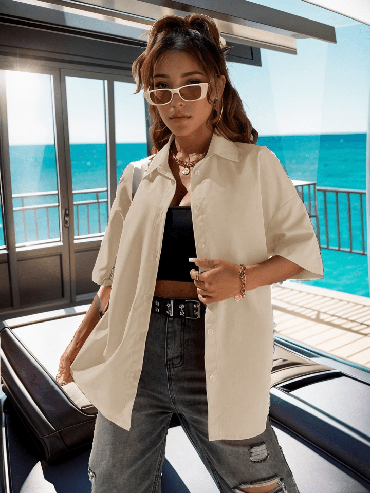 Oversize button up loose shirt XD21