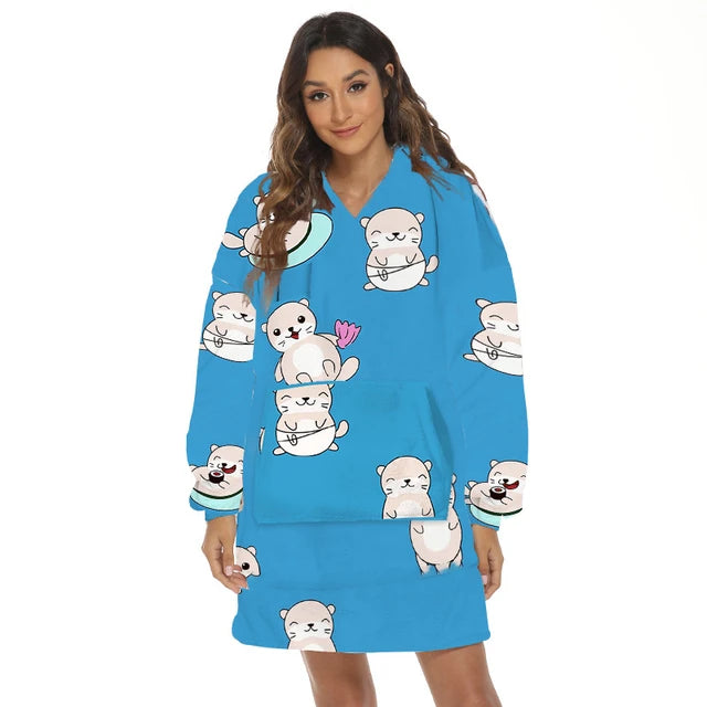 Oversized Hoodie Flannel Sleepwear XD21