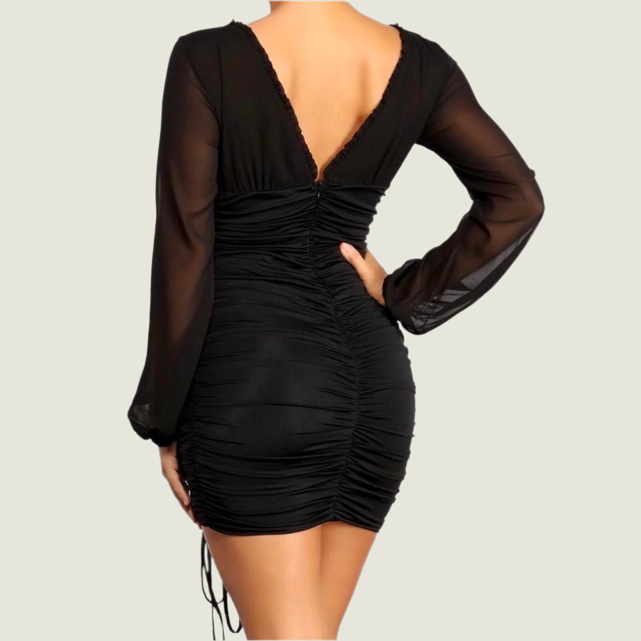 Midnight Allure Drawstring Ruched Mini Dress