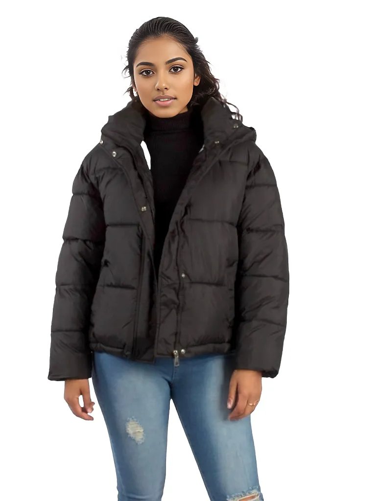 Padded Short Puffer Jacket With Drawstring and Hood XD21